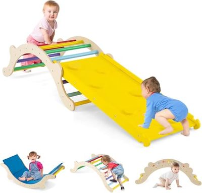 FANTASK Arco de Escalada Infantil 3 en 1, Multicolor, soporta hasta 60 kg, rampa Triangular Reversible con Acolchado, versátil Escalera Interior para niños para Escalar y deslizarse