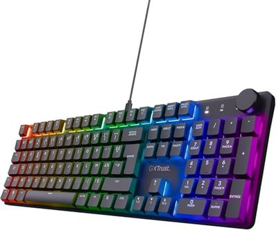 Trust Gaming GXT 866 Torix mechanisch toetsenbord, AZERTY, Frans, lineaire Huano-schakelaars, RGB-verlichting, anti-ghosting N-Key Rollover USB, programmeerbaar gamer-toetsenbord, laptop, zwart