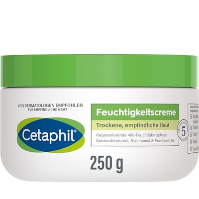 CETAPHIL Crème hydratante, 250 g, pour peaux sèches et sensibles, hydrate intensément 48 h et renforce la résistance, avec vitamine B3, provitamine B5, huile de tournesol, huile d'amande, glycérine