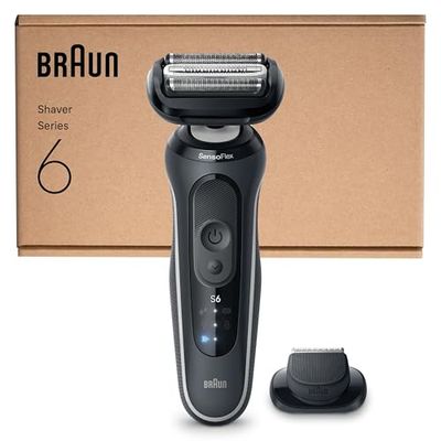 Braun Series 6 Electric Shaver, Up to 60 min, Precision Trimmer Attachment, Cordless, Wet & Dry Razor for Men, 100% Waterproof, 62-G1200SI, Grey