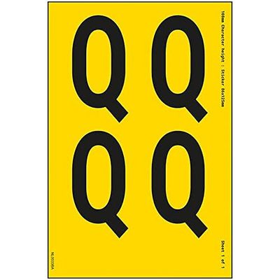 V Safety One Letter Sheet - Q - 108mm Character Height - 300x200mm - Yell Adhesive Vinyl