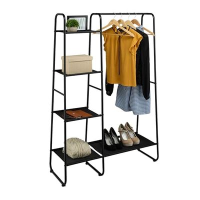 Relaxdays Metal Clothes Rack with 5 Shelves, 151 x 100 x 41 cm, Rail for Jackets & Shirts, Free-Standing Wardrobe, Black, Iron