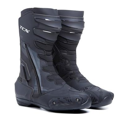 TCX TR1 Bottes de Moto pour Hommes, Certifiées et Sportives, Tige en Microfibre, Glissière Elastique sur Le Côté et Fermeture Velcro, Noir, 47 EU
