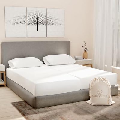 Białe prześcieradło na łóżko typu kingsize, liczba nitek 1000, 100% egipska bawełna, satynowa, oddychająca, 5-częściowy zestaw, elastyczna głęboka kieszeń, pasuje do pianki o niskim profilu i wysokiej