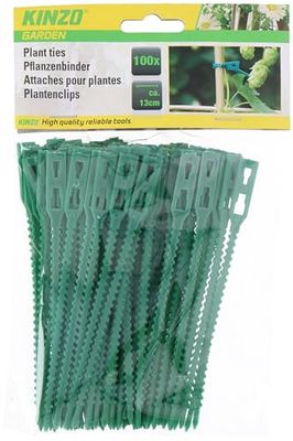 Kinzo Attaches de Plantes Ajustables - Tuteurs pour Plantes 100 Pièces - Support pour Plantes Grimpantes, Fleurs et Tomates - Outillage de Jardin - Plastique - Vert