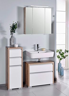 Schildmeyer Bello 701226 - Set di 3 mobili da bagno, finitura in rovere naturale e bianco lucido