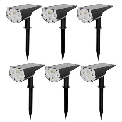 AKTIVE 85496 6 led-zonnelampen 2-in-1, warm licht, 5-10 lumen, met grondpen of wandmontage, zonder kabel, waterdicht, bereik 1-2 m, autonomie tot 8 uur, verlichting voor tuin en terras