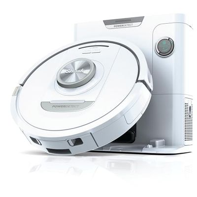Shark PowerDetect Aspirateur Robot avec base autovideuse de 60 jours – Moquettes, sols durs et poils d’animaux – Navigation 3D LiDAR - Wi-Fi/App – Cartouche anti-odeurs, 2 brosses incluses – Blanc