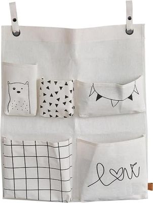 LOVE !T STORE !T 679714 Organizador Colgante Premium, Organizador para La Habitación Infantil de Tela de Alta Calidad, con Diseño y 5 Bolsillos de Diferentes Tamaños, Beige, 60cm x 50cm