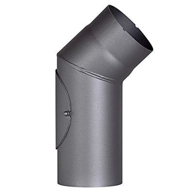 Arco de tubo de estufa de acero de 2 mm de grosor (tubo de humo) de 130 mm de diámetro, para estufas y fogones, Senotherm, gris oscuro, 45 grados, con puerta de limpieza