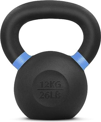 Yes4All 12kg/26lbs gietijzeren kettlebell, gepoedercoat met brede handgreep en platte bodem - voor krachttraining en cross-training