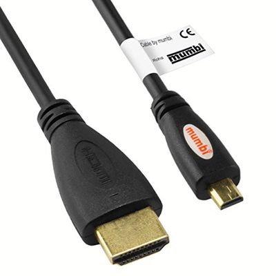 mumbi 2,00 m Premium High Speed Micro HDMI-kabel Full HD 3D / Micro HDMI D-mannelijke naar HDMI A male vergulde contacten, zwart