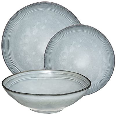 WELL HOME MOBILIARIO & DECORACIÓN 13-delig tafelservies in de kleur blauw, bloemendecoratie, 6 platte borden D 26,5 cm + 6 dessertborden D 21 cm + 1 slakom D 24 cm, 5 cm