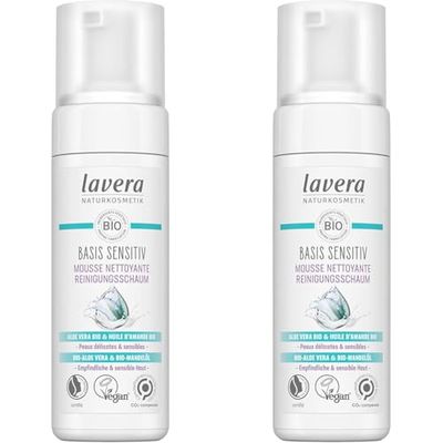 lavera basis sensitiv Mousse nettoyante - Aloe vera bio & Huile d'amande bio - Nettoyage du visage - formule de nettoyage naturelle -cosmétiques naturels - végan - bio (1 x 150 ml) (Lot de 2)