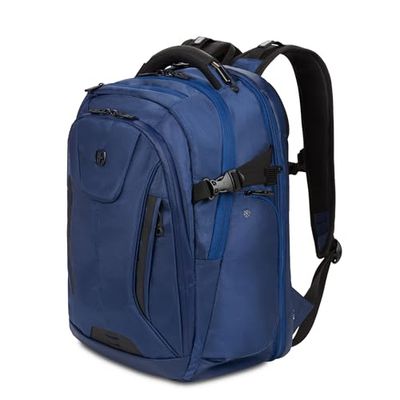 SwissGear Travel Tech Elite Laptop Backpack – Fits Laptops up to 16” – ScanSmart TSA-Friendly Backpack with USB Port, Shoe Compartment & Organizer Pockets – Navy Ballistic