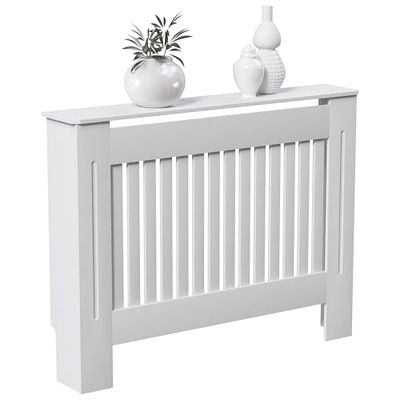 Vida Designs Chelsea radiatorafdekking, modern lamellendesign, wit gelakte kast van middeldichte vezelplaat, MediumMedium