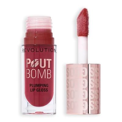 Revolution Beauty, Pout Bomb Plumping Lip Gloss, High-Shine for Glossy, Fuller & Plump Lips with Hyaluronic Acid & Peptides, Vegan & Cruelty-Free, Rosewood Rose Pink