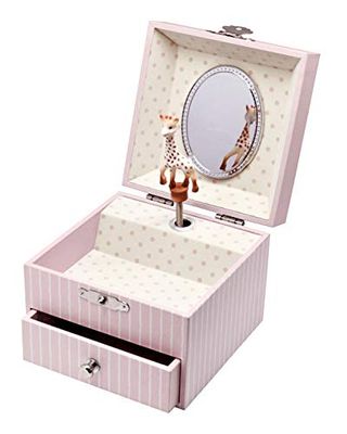 Trousselier - Sophie Die Giraffen – musiklåda – perfekt present till unga flickor – fosforescerande – lyser i mörkret – musik La Vie en Rose av Edith Piaf – färg rosa