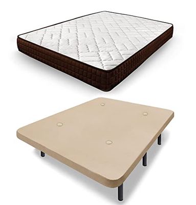 HOGAR24 ES Letto Completo | Dream Flex 15 + Base Imbottita Beige con Set di Gambe da 25 cm. Dimensioni: 135 x 200 cm, 135x200 cm