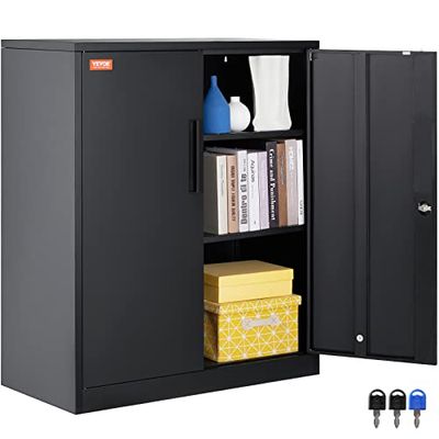 VEVOR Metal Storage Cabinet with 2 Magnetic Doors and 4 Adjustable Shelves, 200 lbs Capacity per Shelf, Locking Steel Storage Cabinet, 42'' Metal Cabinet with 3 Keys, for Office, Garage, Home, Black