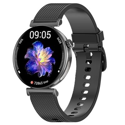 Knauermann PRO 3 Mini (2024) zwart - gezondheidshorloge smartwatch met telefoonfunctie - ECG + HRV en SOS-functie - AMOLED-display - BT Bluetooth - slaapapneu - siliconen band zwart, 14-24, rond,