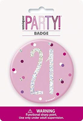 Unique Party 83531 Roze nummer verjaardag badge 1 stuk, leeftijd 21