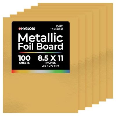 Hygloss Lot de 100 feuilles de papier cartonné métallique brillant et mat, 21,6 x 27,9 cm, robustes de 10 pt. Papier cartonné métallique pour travaux manuels, scrapbooking, affiches et décorations