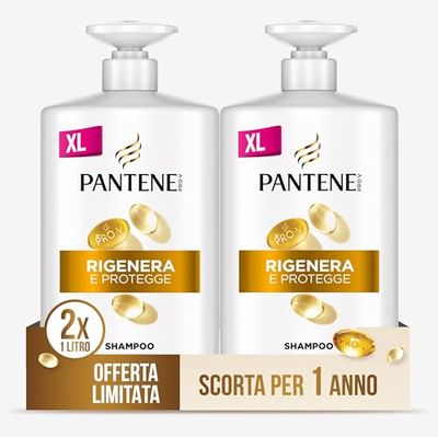 Pantene Pro-V Shampoo Rigenera E Protegge per Capelli Deboli, Secchi e Danneggiati, Protegge i Legami del Capello, Senza Siliconi, Olio Minerale e Coloranti, Formato Maxi Convenienza 2x1000 ml