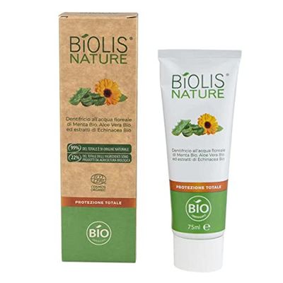 Biolis Dentifricio Protezione Totale Acqua Floreale di Menta Bio e Aloe Vera Bio 75ml