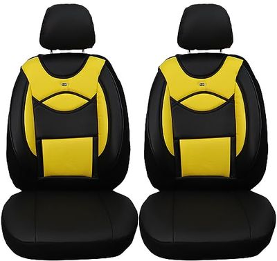 Coprisedili per auto, in ecopelle, compatibili con Jaguar F-Pace 2016, per conducente e passeggero, FB: D105 (nero/giallo)