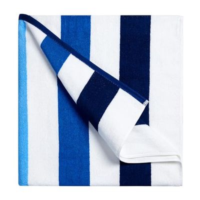 Bornbay Cotton Oversized Beach Towel - Extra Large 40"X70" Plush Thick Pool Towel, XL Fluffy Stripe Blue Beach Towels for Adults Mens Women