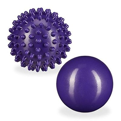 Relaxdays massagebal 2 stuks, glad, met stekels, hard, gevuld met water, zelf massage faciabal, Ø 6,5 & 7 cm, paars