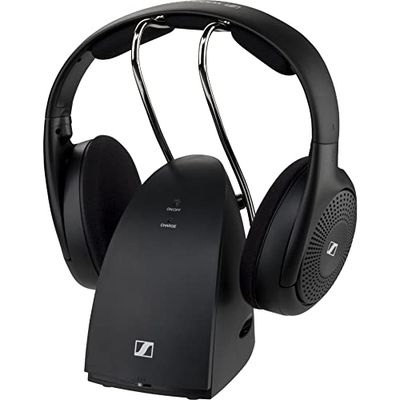 Sennheiser RS 120-W On-Ear draadloze hoofdtelefoon voor kristalhelder tv-geluid met 3 geluidsmodi, lichtgewicht ontwerp, gemakkelijke volumeregeling, 60 m bereik en handige zender/lader-combinatie