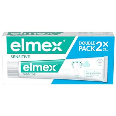 elmex Sensitive tandkräm 2 förpackningar om 75 ml I Behandling för känsliga tänder I Effektiv lindring och skydd av tandkänsligheten I med aminfluorid I mild rengöring