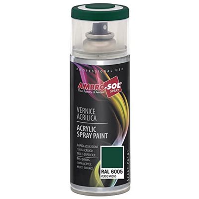 AMBRO-SOL - Tinta acrílica em spray, cor verde musgo, RAL 6005, resultado profissional em várias superfícies, exteriores e interiores, 400 ml