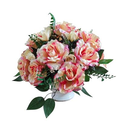 DRW Centre Fleurs cimetière Santos Rond avec Coupe dans Les Tons Roses et Beige 40 x 40 cm