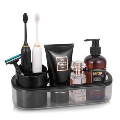 Ayswupt Black Toothbrush Holder for Bathroom,Detactable Bathroom Tray for Men,Electric Tooth Brushing Holder,Bathroom Countertop Organizer,Tooth Brush Toothpaste Caddy Storage,Vanity Sink Accessories