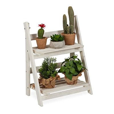 Relaxdays Etagère à Fleurs, pour l’intérieur et Le Balcon, Simple et Chic, Pliante, 51x41x25 cm, 2 marches, Blanc, 51 x 41 x 25 cm