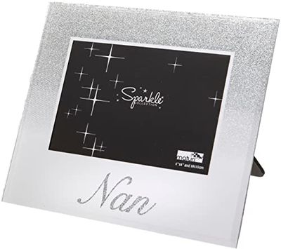 Maturi Silver Glitter Photo Frame, Mirrored 6 x 4 Inch, Nan Gift