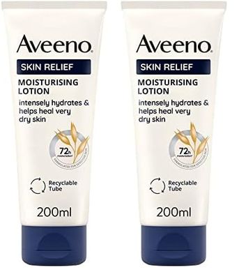 Aveeno Skin Relief Moisturising Lotion (2x 200ml), For Very Dry and Irritable Skin with Shea Butter and Prebiotic Oatmeal, Soothing From Day 1