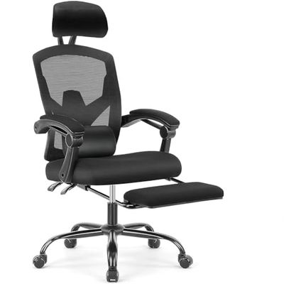 SURFOU Chaise de Bureau Ergonomique en Maille avec Repose-Pieds escamotable, Soutien Lombaire et accoudoirs rembourrés, idéale pour Un Usage privé et Professionnel, Noire