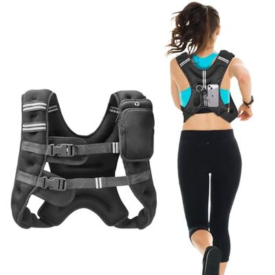 VEVOR Giubbotto con Pesi 7,32kg, Giubbotto con Pesi Fibbia Regolabile, Spalline e Striscia Riflettente per Allenamento Fisico, Attrezzatura da Allenamento Bodybuilding, Corsa, Jogging Fitness, Nero