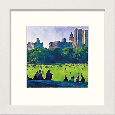 Lumartos, New York City Central Park Contemporary Home Decor Wall Art Watercolour Print, White Frame, 12 x 12 Inches