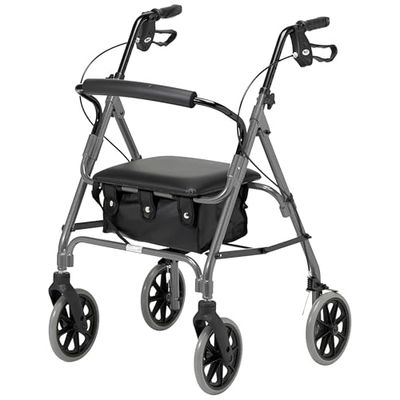 Days Lightweight Folding Four Wheel Rollator, Mobility Walker with Padded Seat, Lockable Brakes and Carry Bag, Limited Mobility Aid, For Elderly or Disabled, Quartz, X-Small
