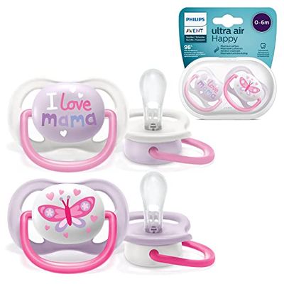 Philips Avent Lot de 2 sucettes Ultra Air sans BPA pour les bébés âgés de 0 à 6 mois, Papillon (modèle SCF080/02)