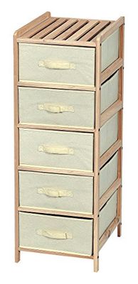 King Home c1513205 Commode 5 tiroirs en Bois et Tissu écru