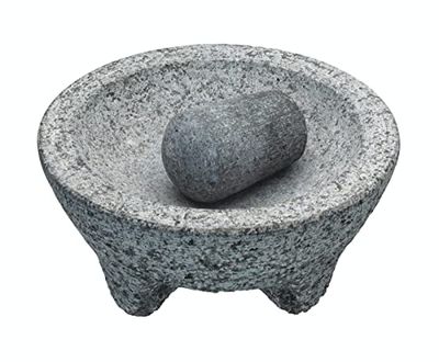 KitchenCraft World of Flavours - Ensemble Pilon Et Mortier Mexicain, Granit Naturel, 20 cm (8''), Gris