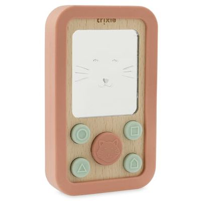 Trixie Telefono in silicone per bambini, motivo: Mrs. Cat, giocattolo morbido e resistente, in silicone sicuro e legno naturale, giocattolo sensoriale per neonati e bambini, design ecologico