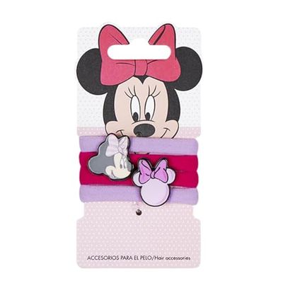 Disney Minnie Mouse Hair Ties for Girls and Women - No Damage Soft Ponytail Holders, Terry Hair Bobbles with Charm- 4 Pcs