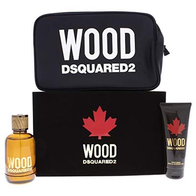 Wood by Dsquared2 for Men - 3 Pc Gift Set 3.4oz EDT Spray, 3.4oz Bath and Shower Gel, Pouch,I0095082